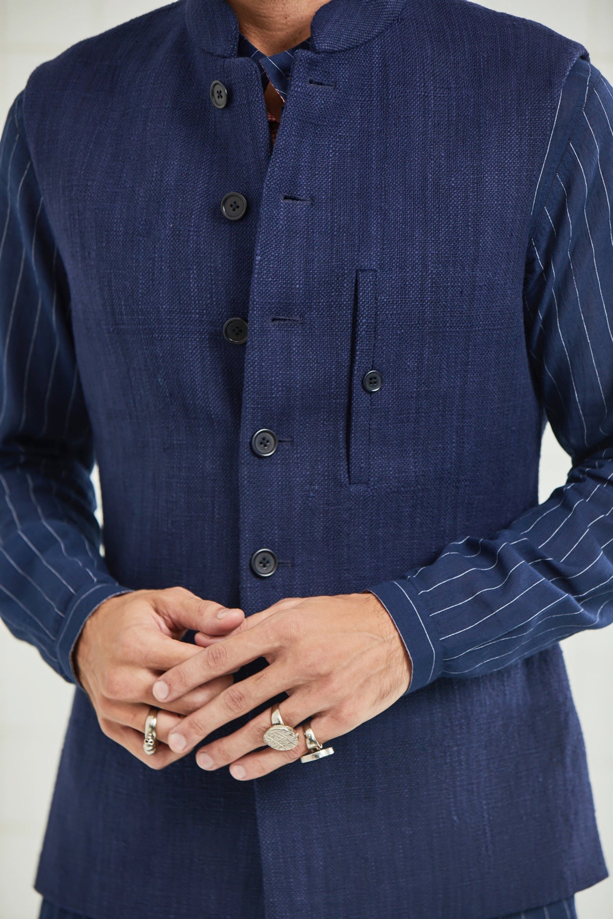 Narwariya Hand Spun Hand Woven Textured Waistcoat