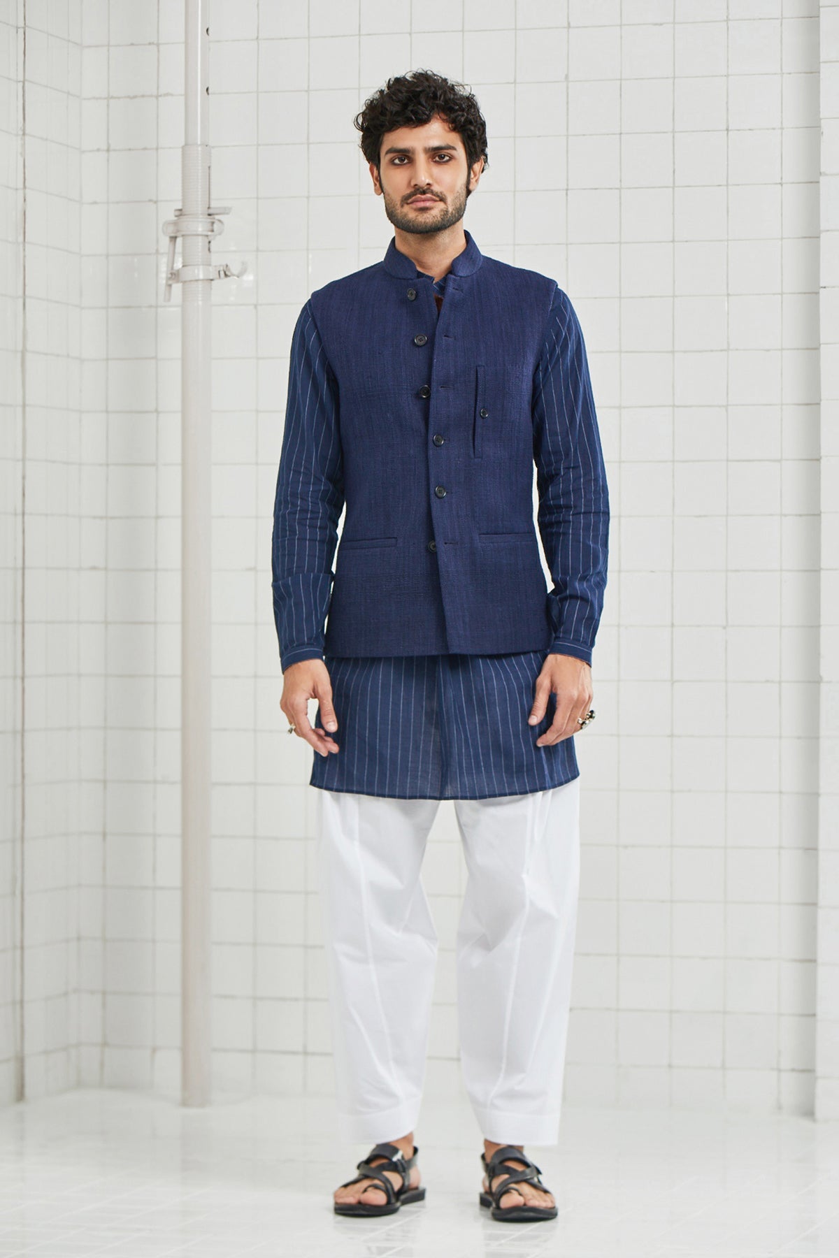 Narwariya Hand Spun Hand Woven Textured Waistcoat