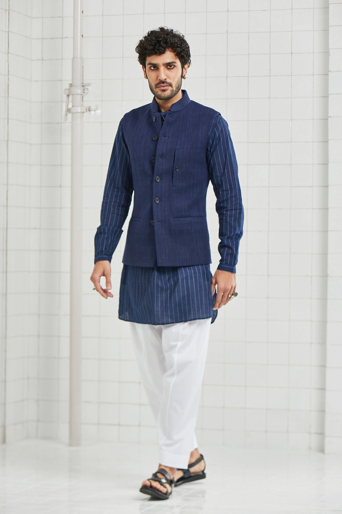 Narwariya Hand Spun Hand Woven Textured Waistcoat