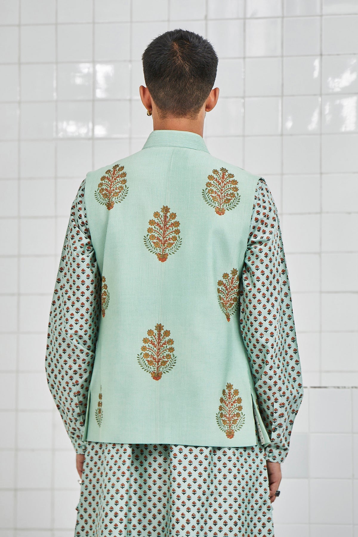 Bhoon pintuck Waistcoat with Hand Block Flower Motif Design