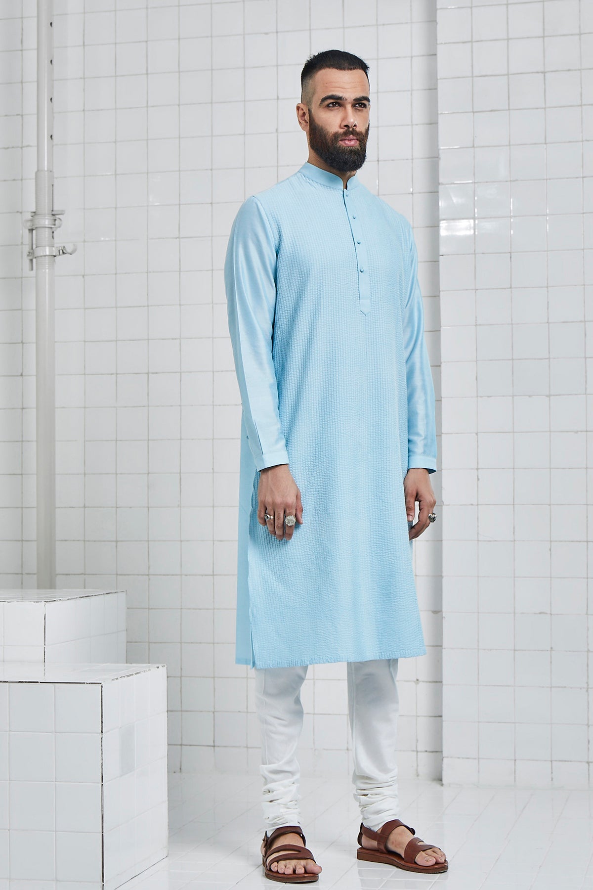Bainsara Pintuck Kurta Set with Kantha