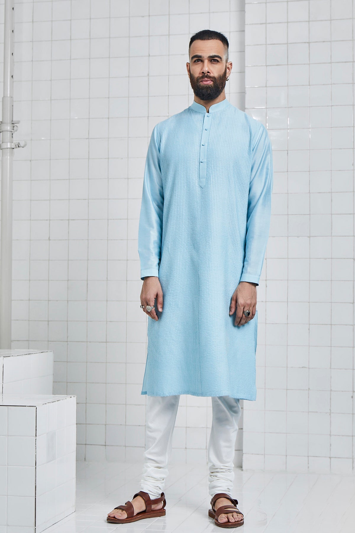 Bainsara Pintuck Kurta Set with Kantha