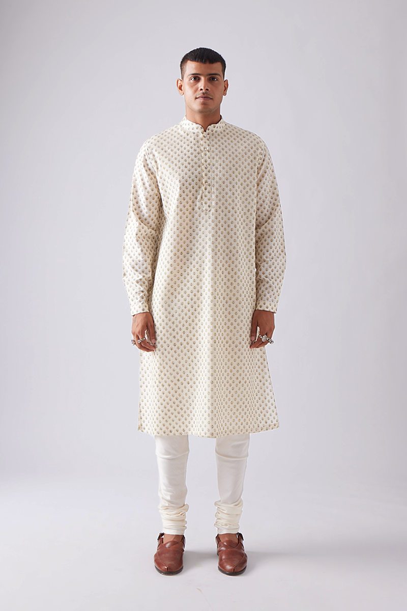 Chhitroli Hand Print Pintuck Kurta Set