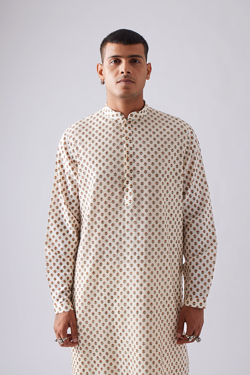 Chhitroli Hand Print Pintuck Kurta Set