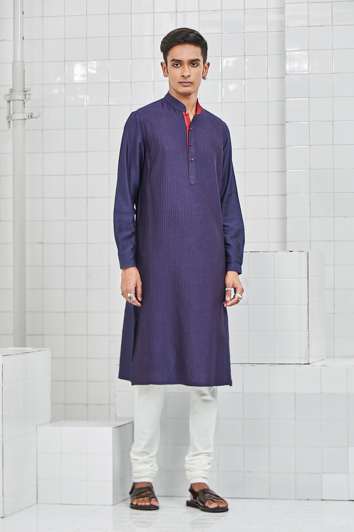 Bainsara Pintuck Kurta Set with Kantha