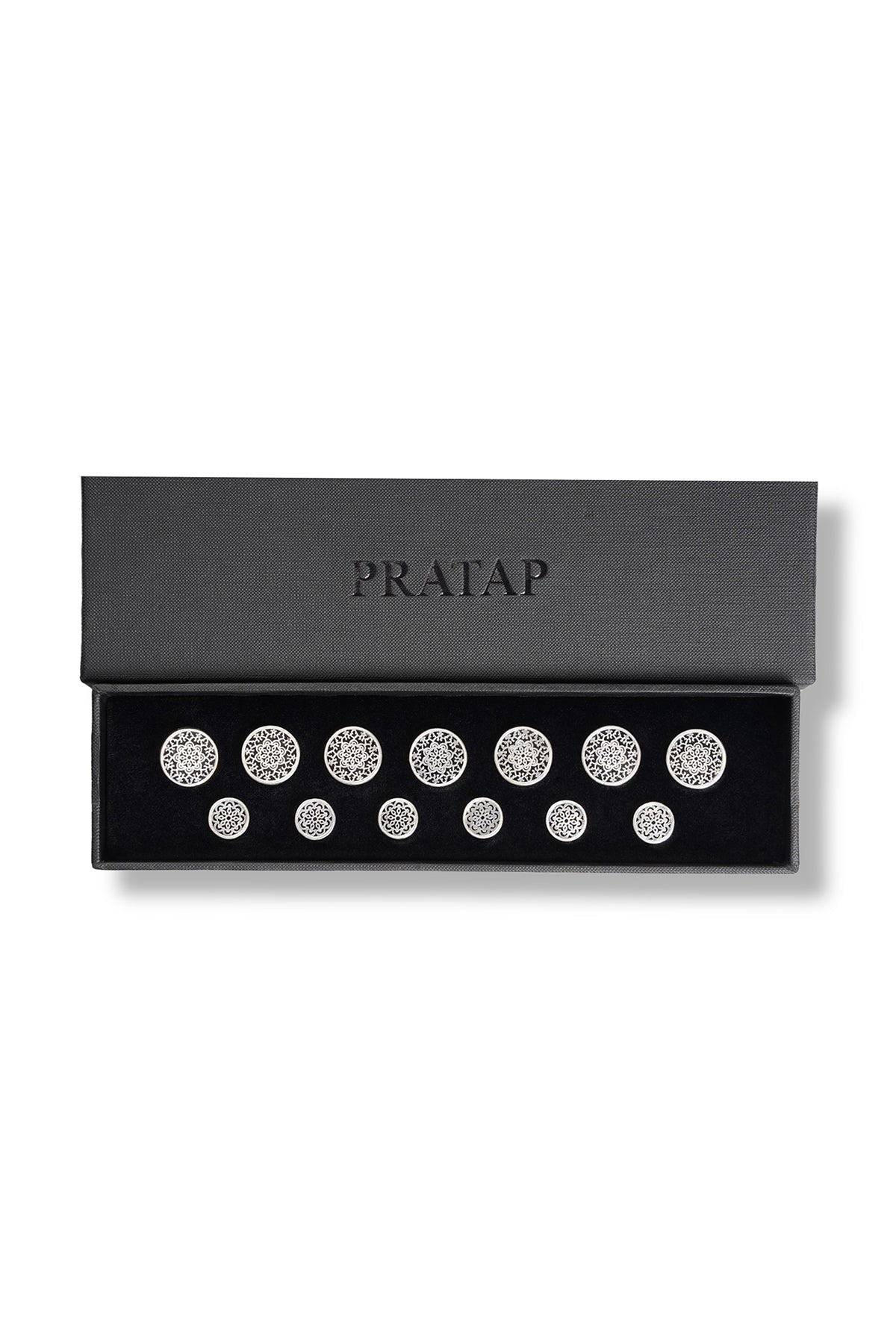 Black Jaal Button Set in Pure Silver