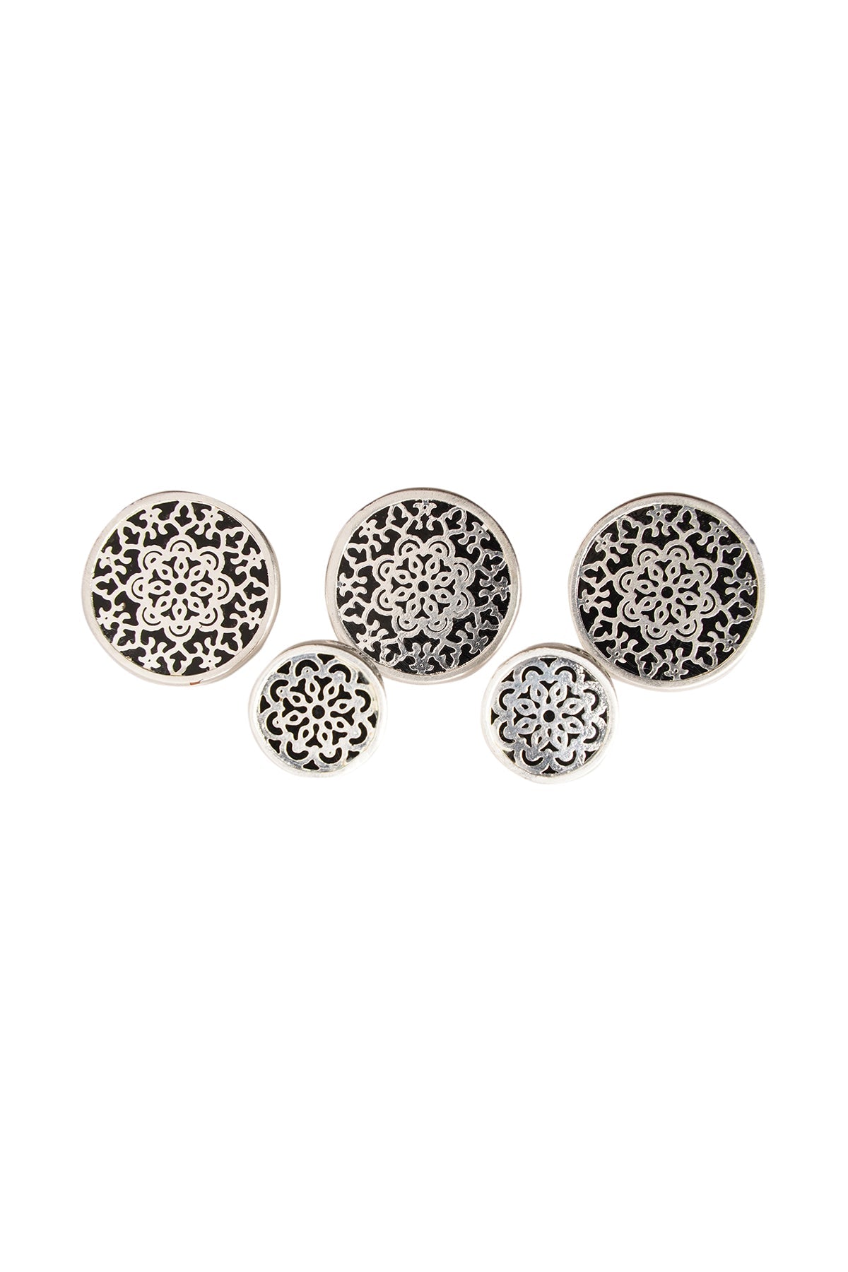 Black Jaal Button Set in Pure Silver