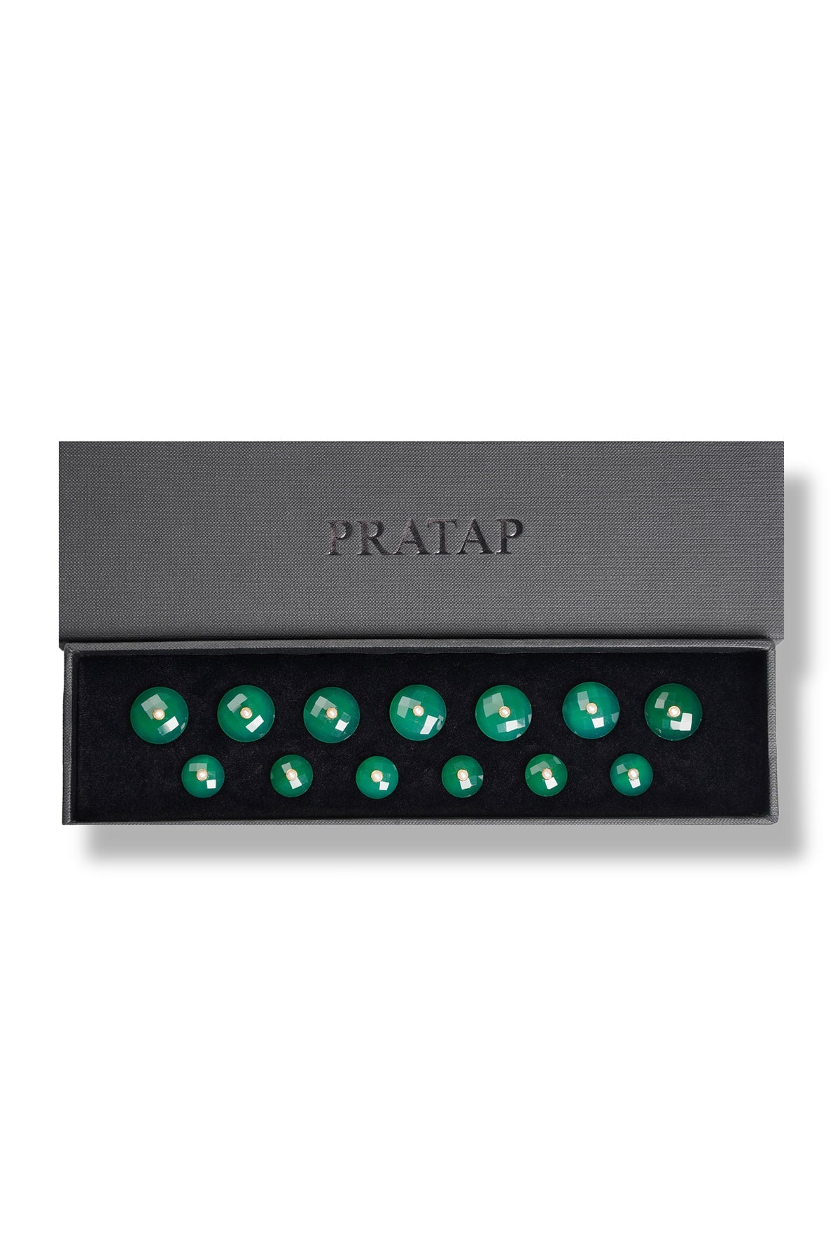 Green Onyx Diamond Cut Dome Button Set