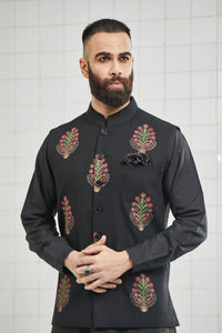 Bhoon pintuck Waistcoat with Hand Block Flower Motif Design