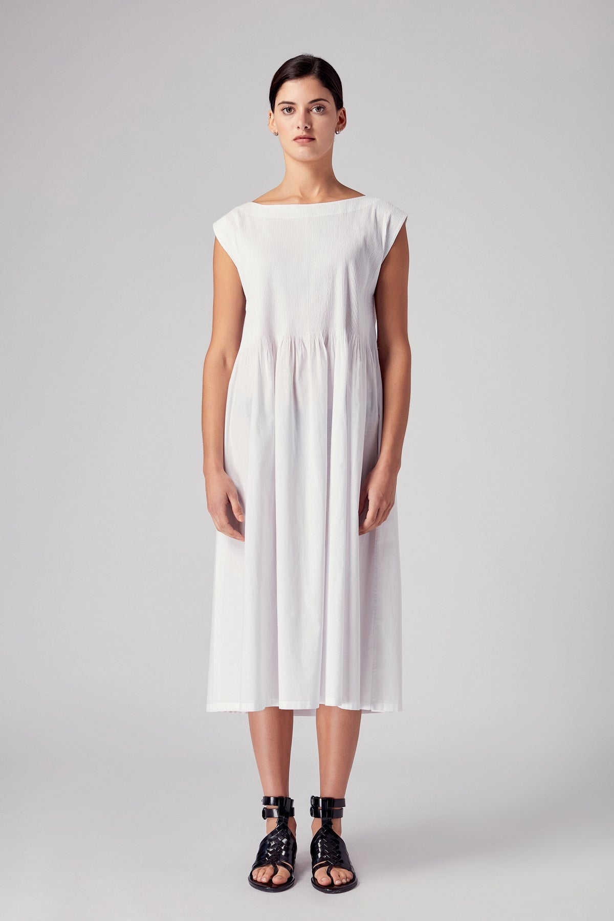 Kadera Boat Neck Pintuck Dress