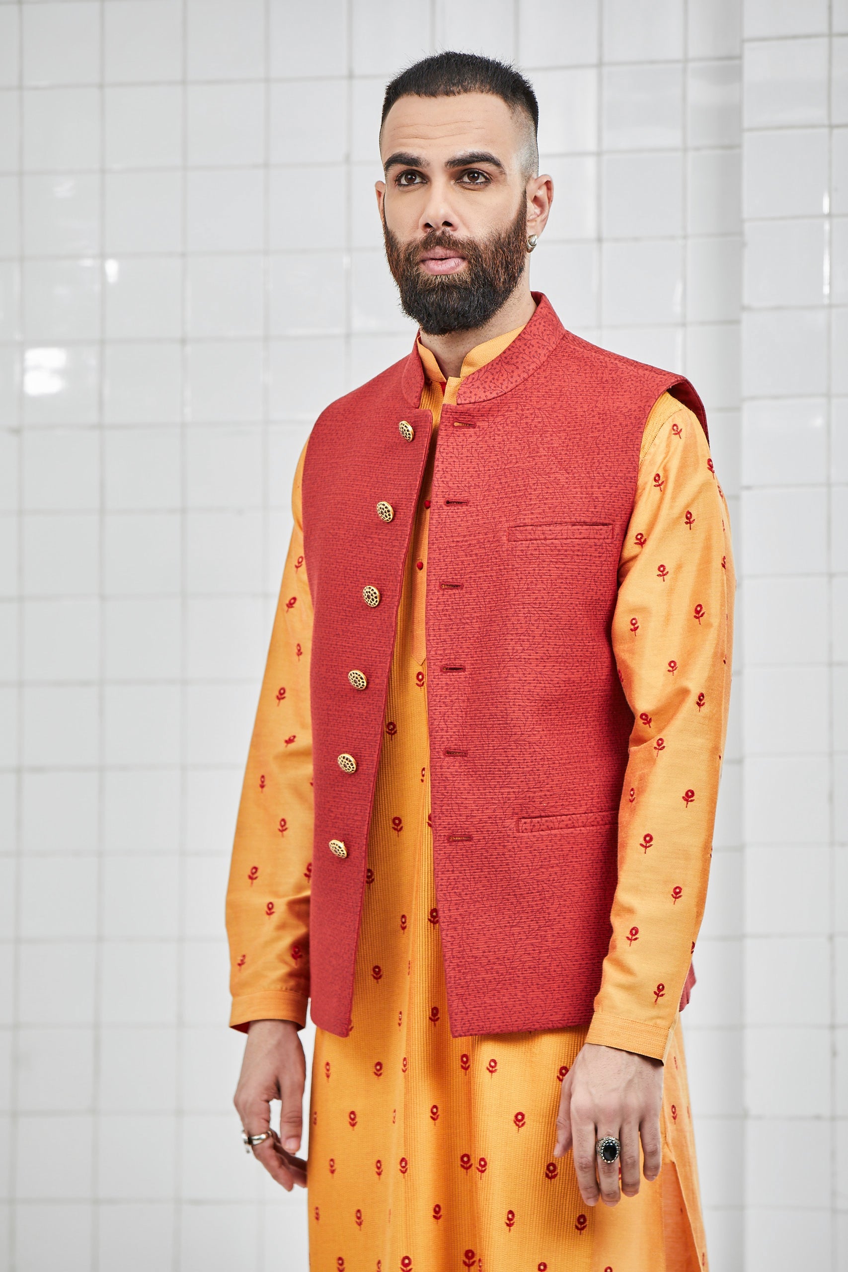 Didhu Quilted Waistcoat with Tonal Jaal