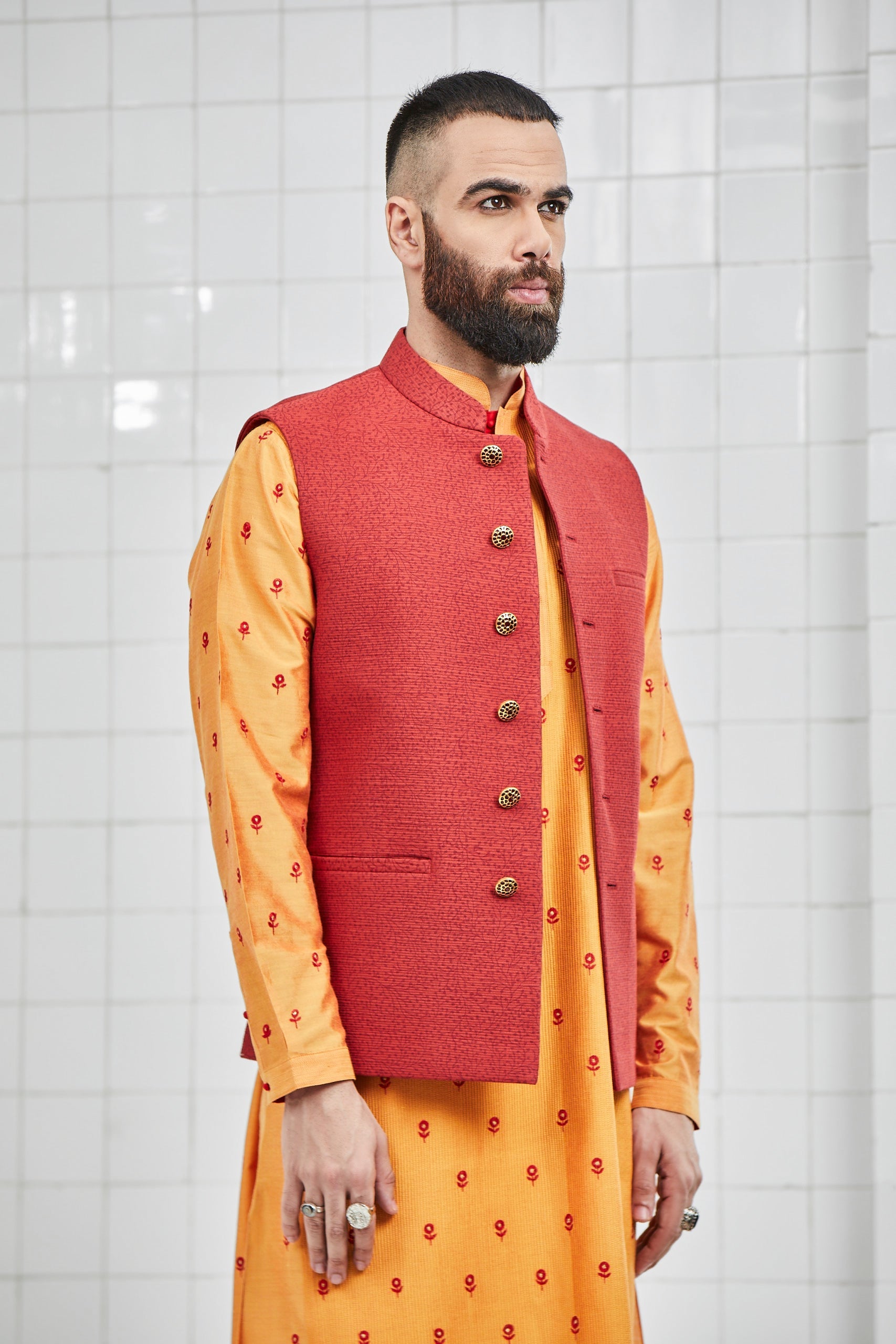 Didhu Quilted Waistcoat with Tonal Jaal