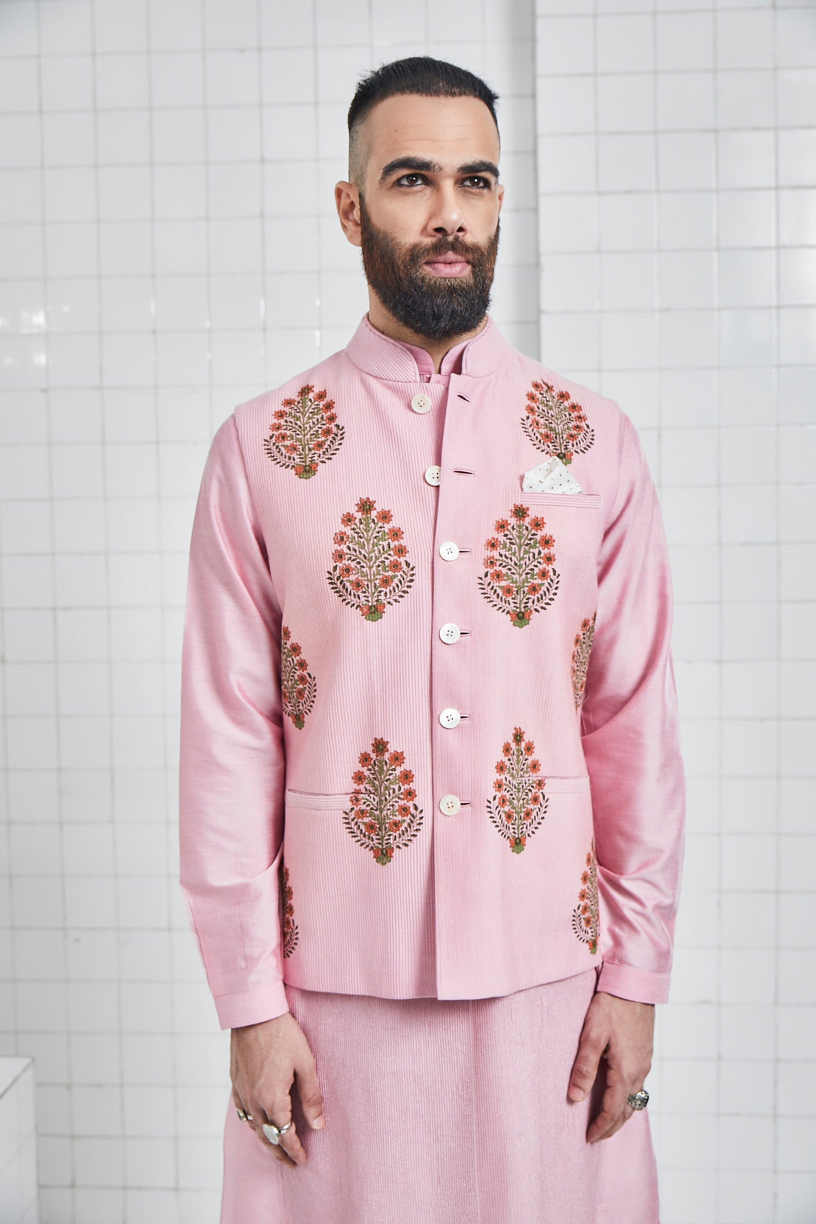 Bhoon pintuck Waistcoat with Hand Block Flower Motif Design