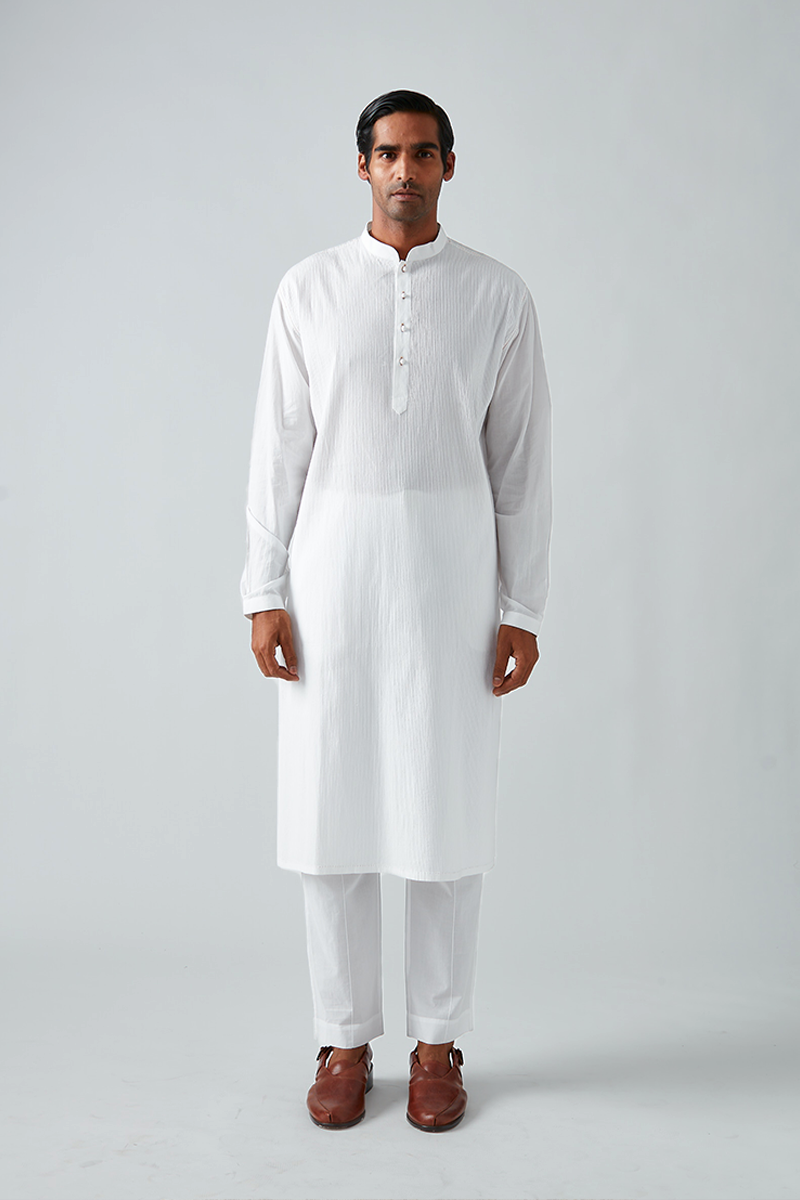 Khinsar Pintuck Kurta with Rainbow Topstitching Detail