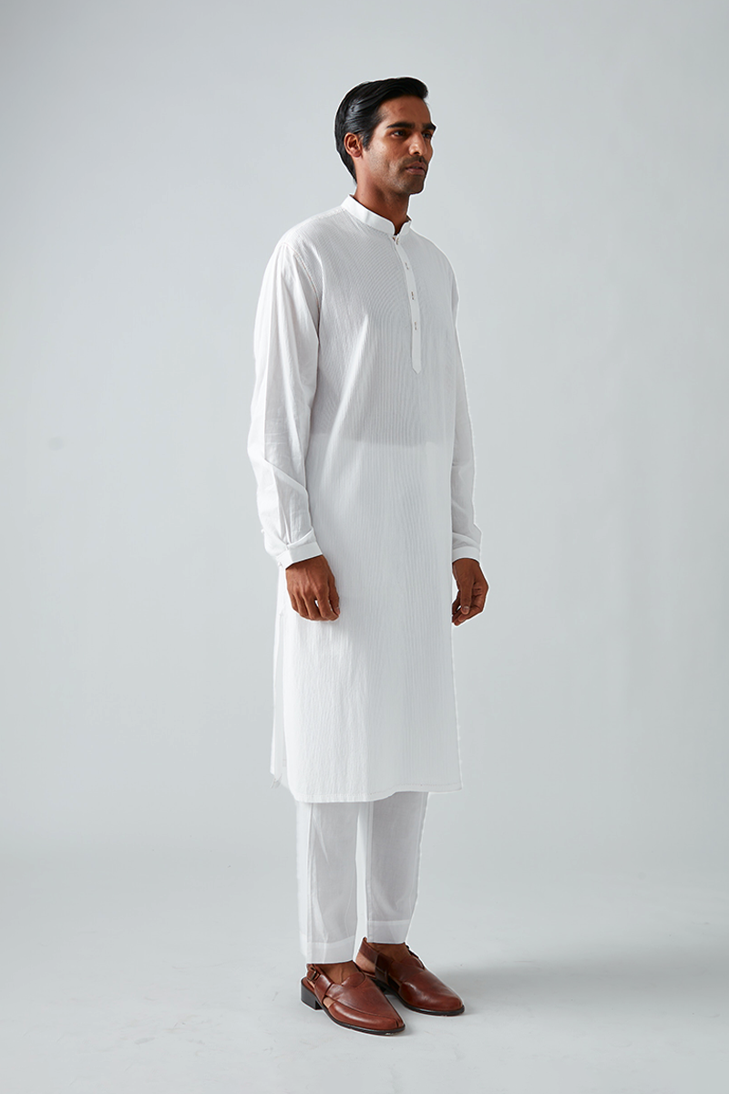 Khinsar Pintuck Kurta with Rainbow Topstitching Detail