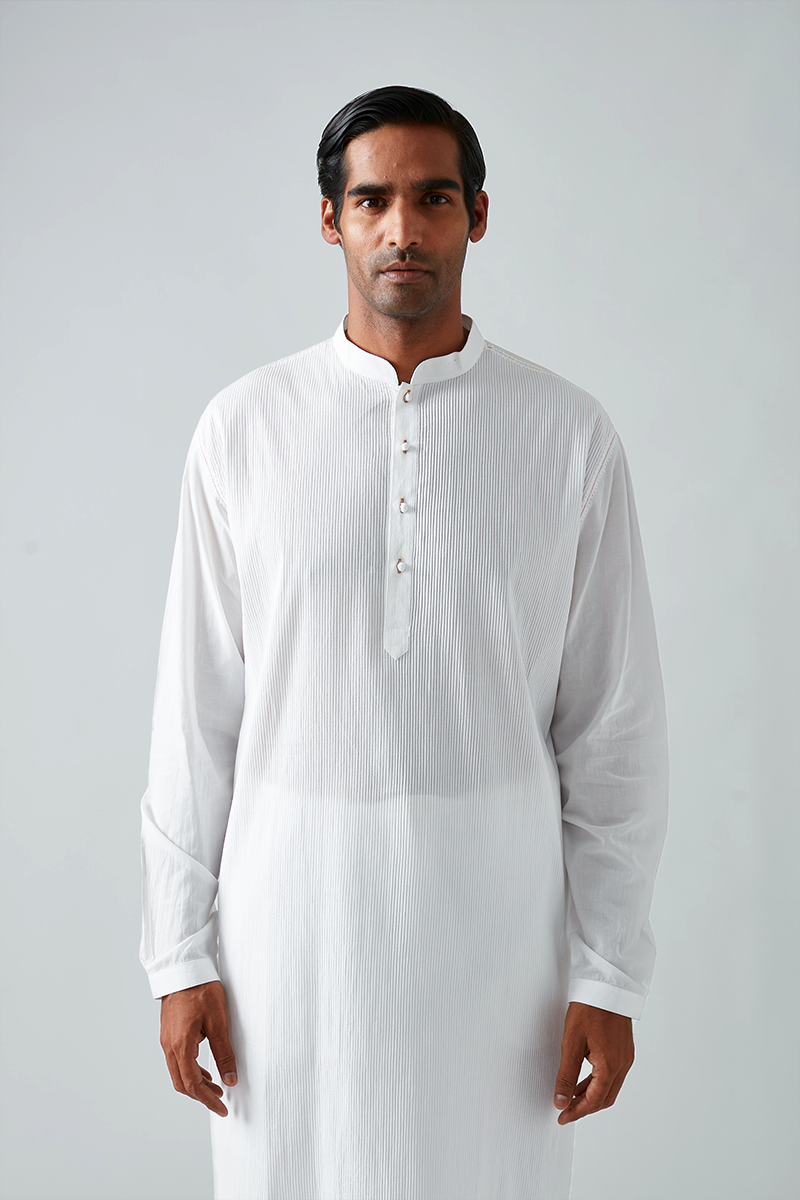 Khinsar Pintuck Kurta with Rainbow Topstitching Detail