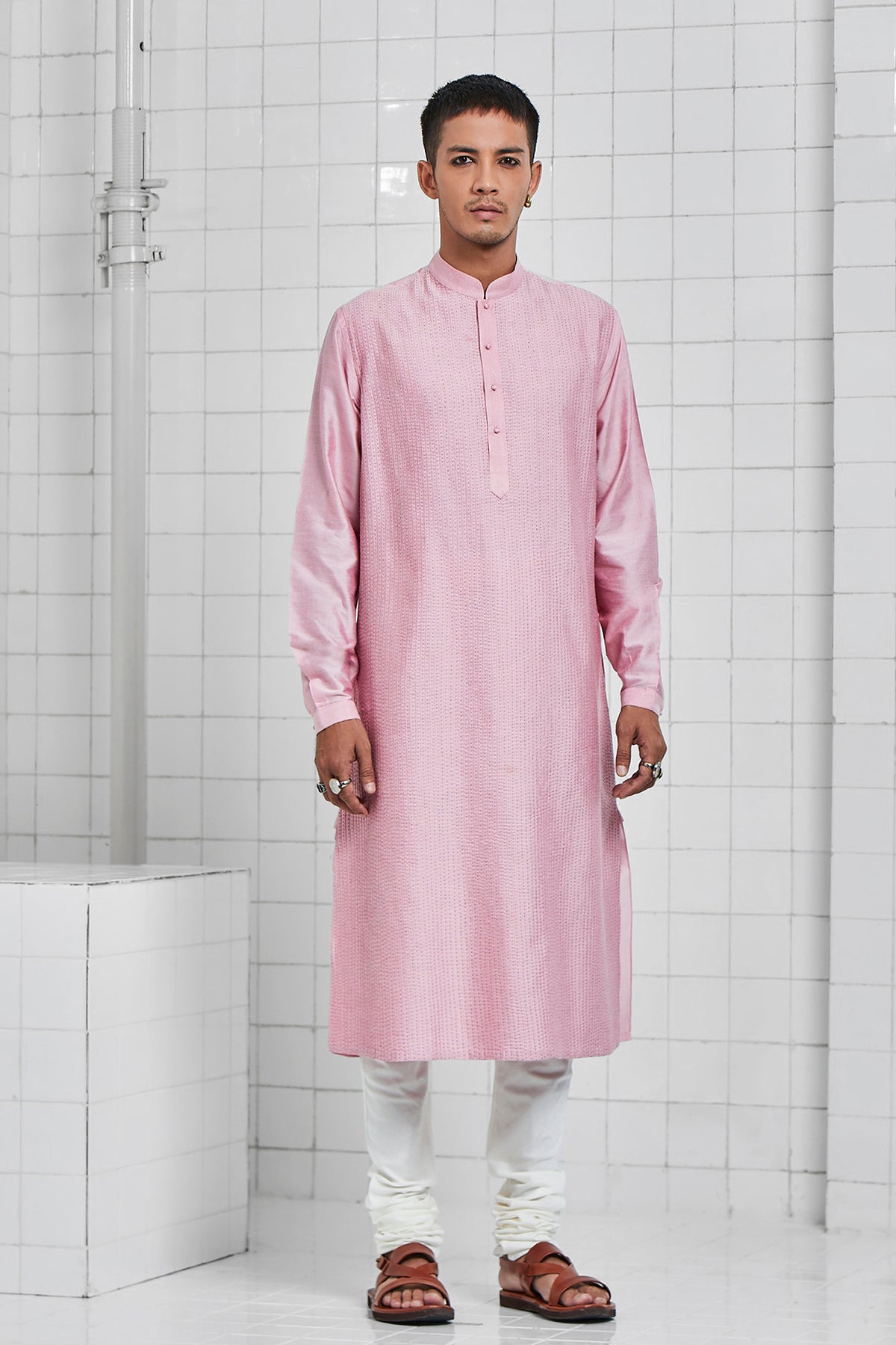 Bainsara Pintuck Kurta Set with Kantha