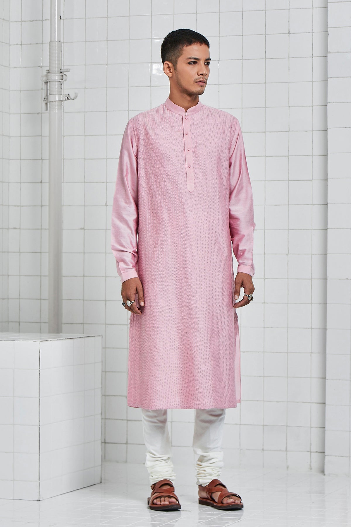 Bainsara Pintuck Kurta Set with Kantha