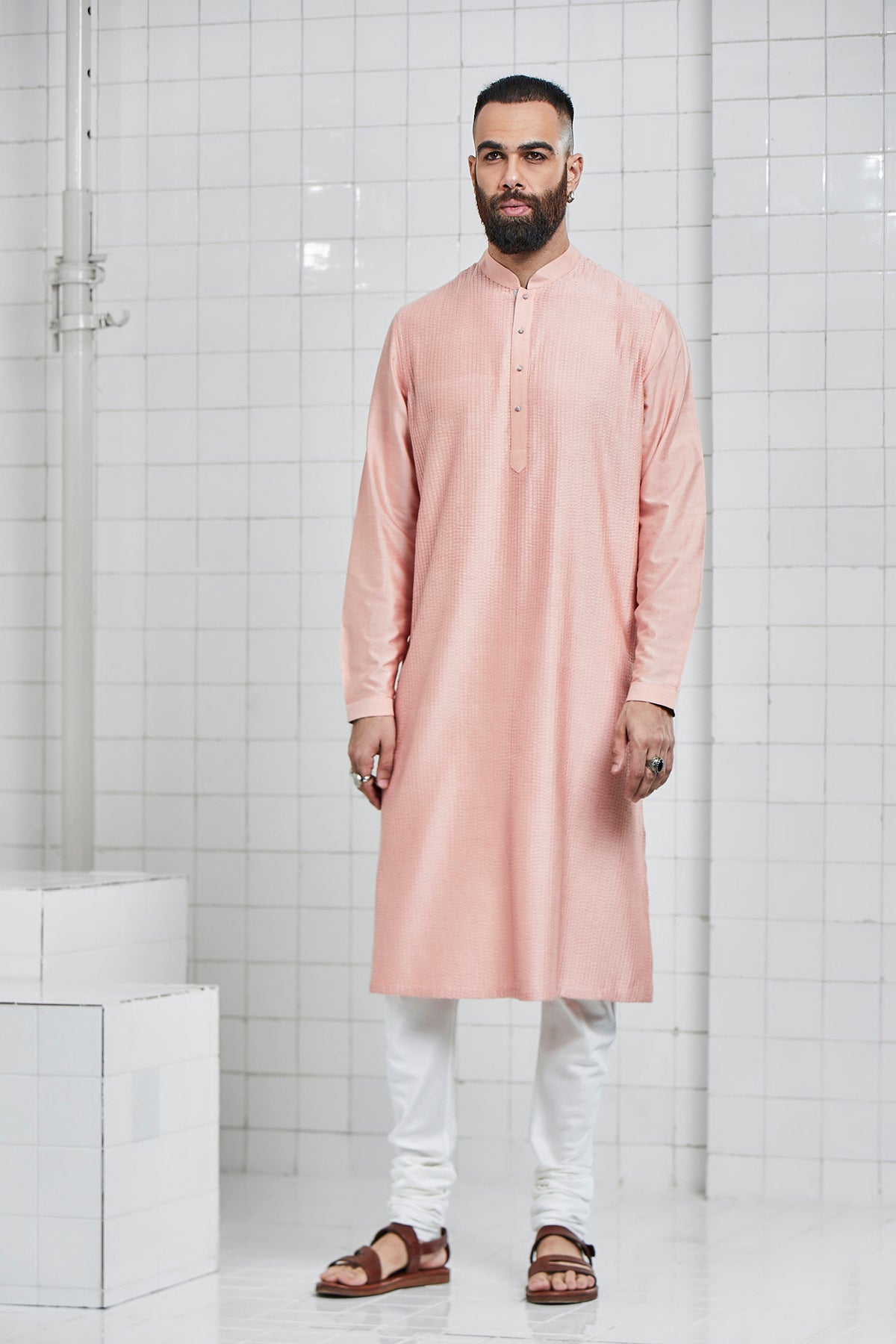 Bainsara Pintuck Kurta Set with Kantha