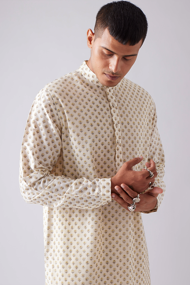 Chhitroli Hand Print Pintuck Kurta Set