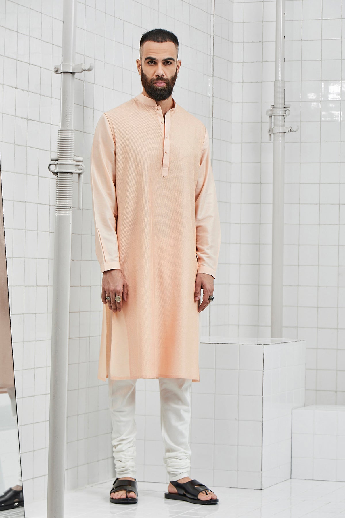 Khinsar Pintuck Kurta Set in Zari