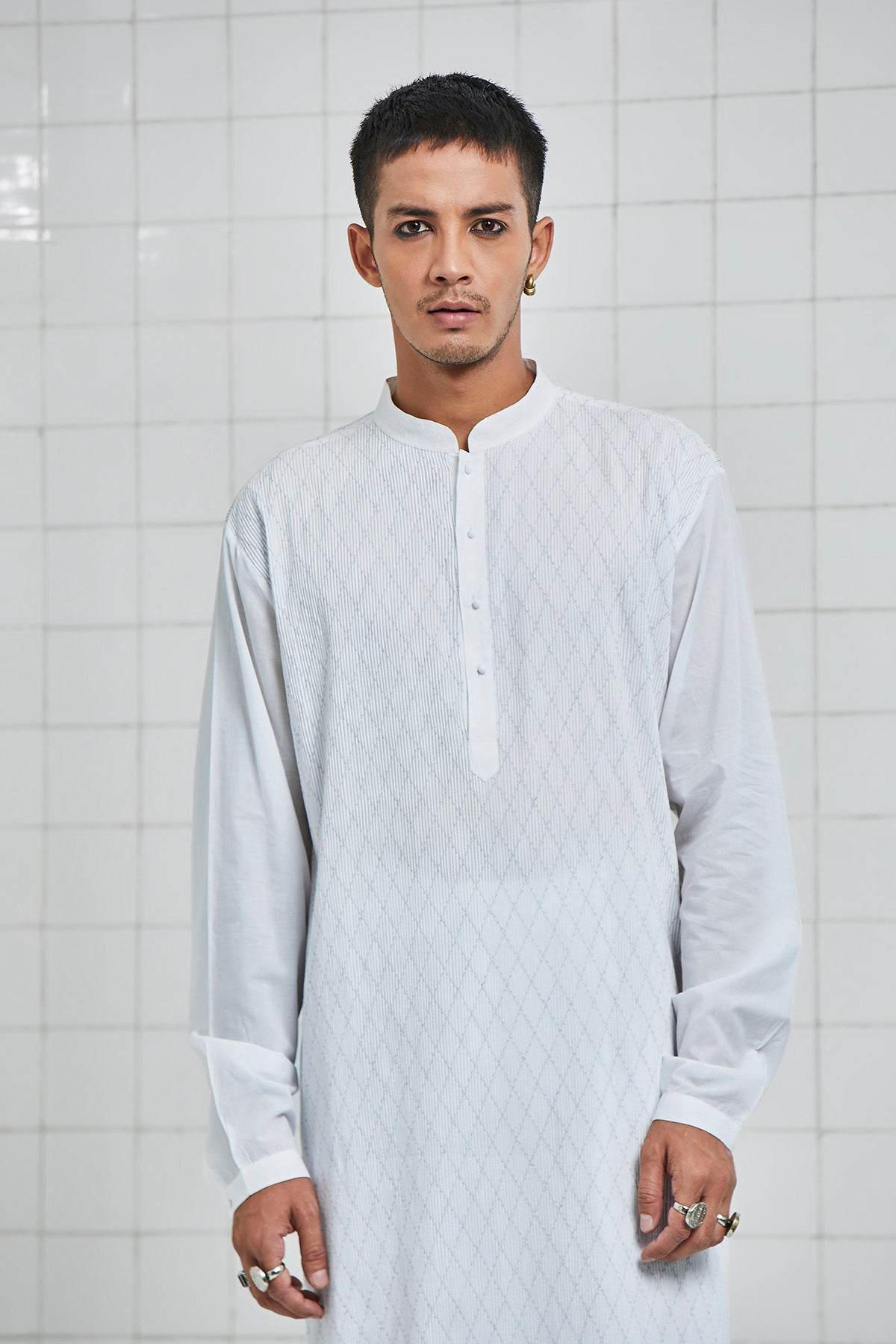 Khichan Pintuck Topstitch Kurta Set