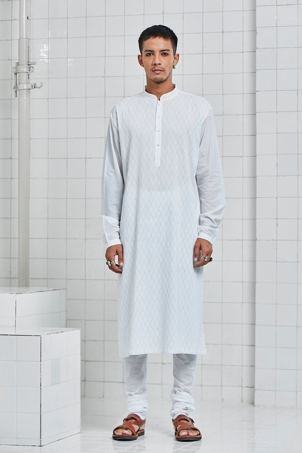Khichan Pintuck Topstitch Kurta Set