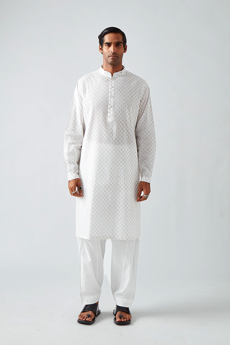 Chhitroli Hand Print Pintuck Kurta Set