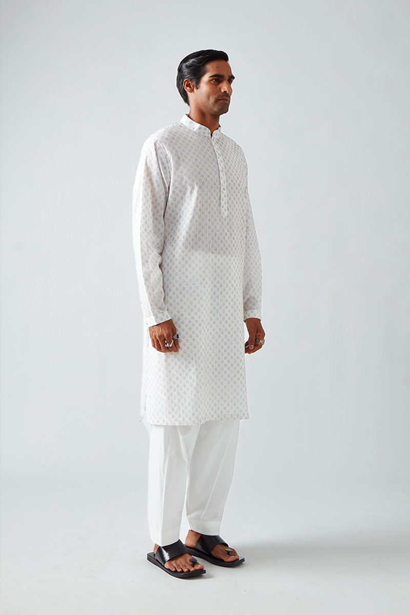 Chhitroli Hand Print Pintuck Kurta Set