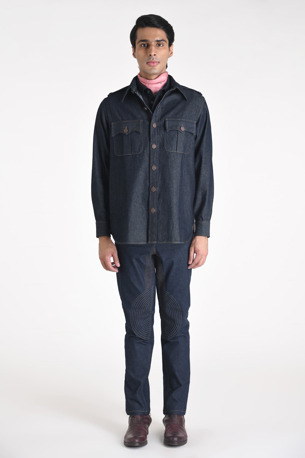 Double Flap Denim Shirt with Shoulder Epaulettes