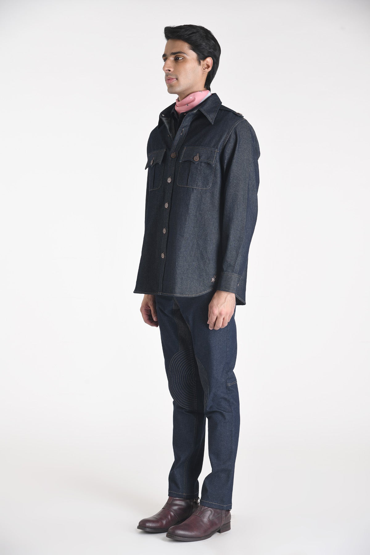 Double Flap Denim Shirt with Shoulder Epaulettes