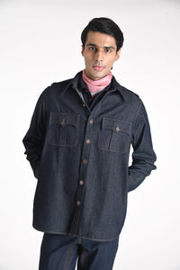 Double Flap Denim Shirt with Shoulder Epaulettes