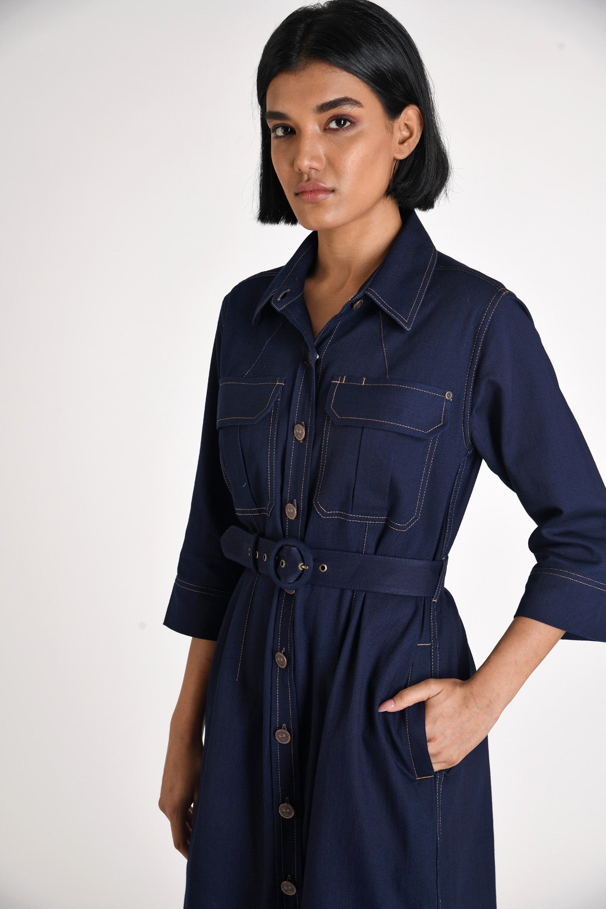 Belted Denim Dress