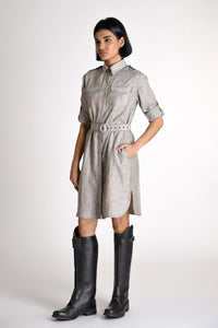 Double Flap Pocket Linen Dress