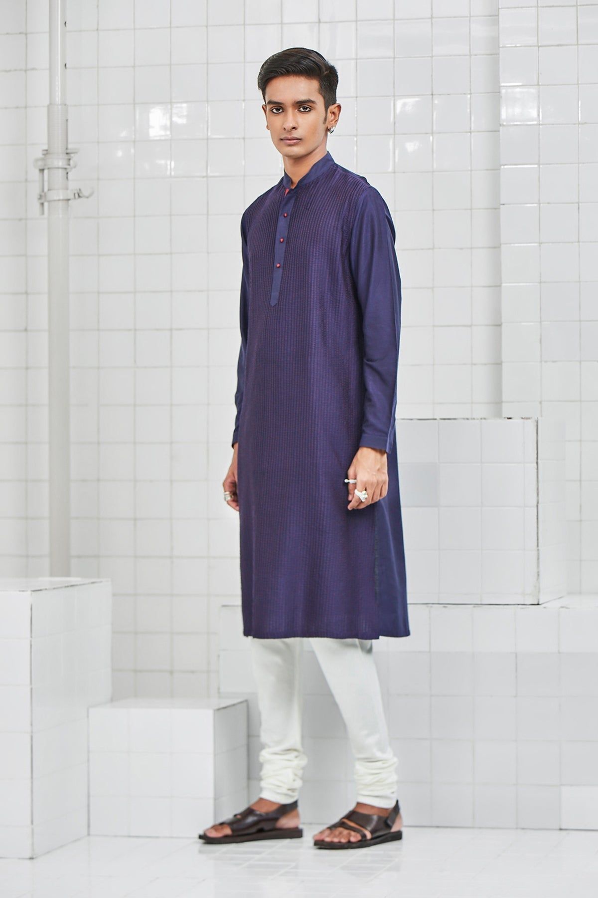 Bainsara Pintuck Kurta Set with Kantha