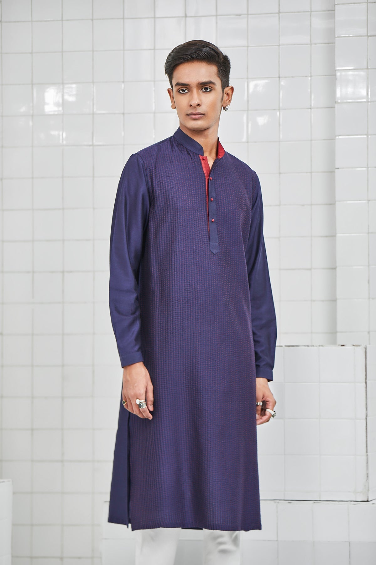 Bainsara Pintuck Kurta Set with Kantha
