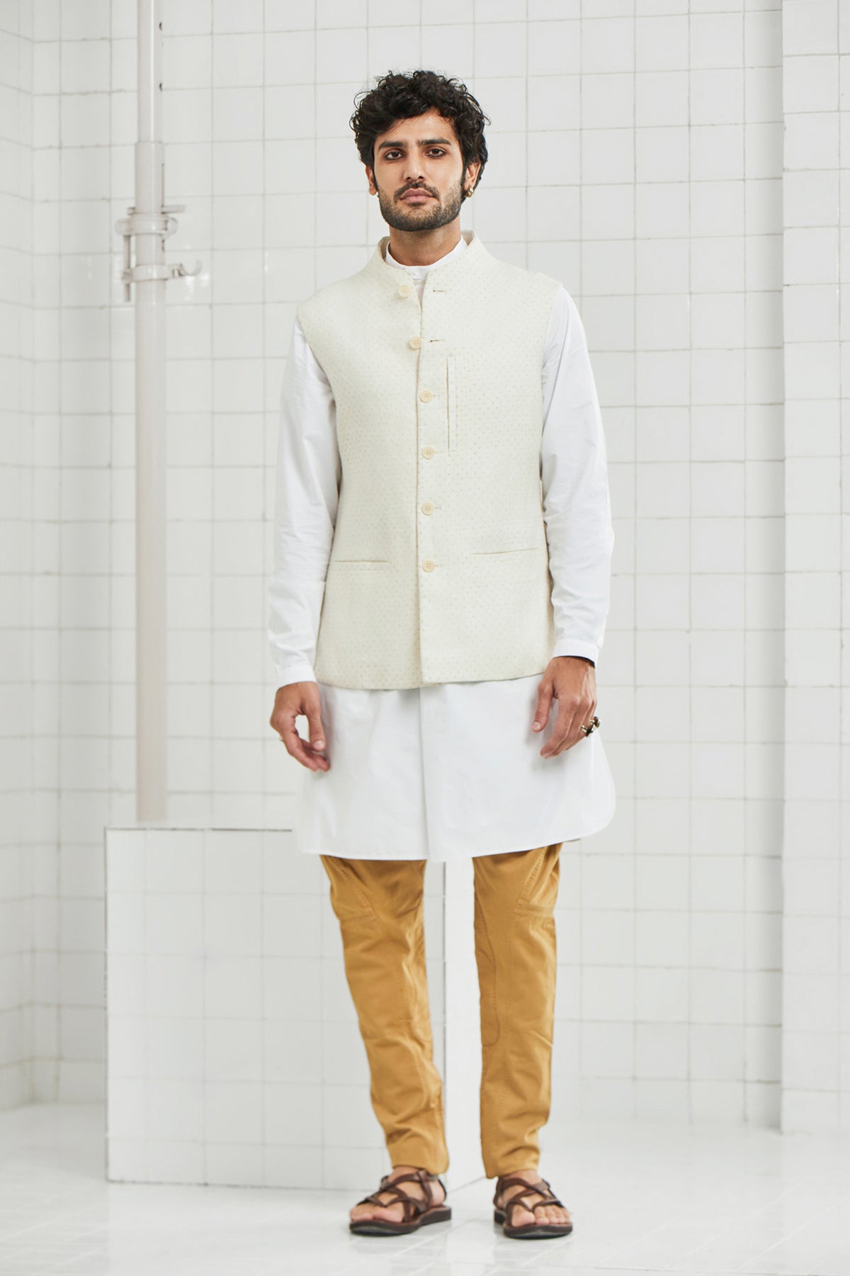 Raghwa Waistcoat with Polka Block Print