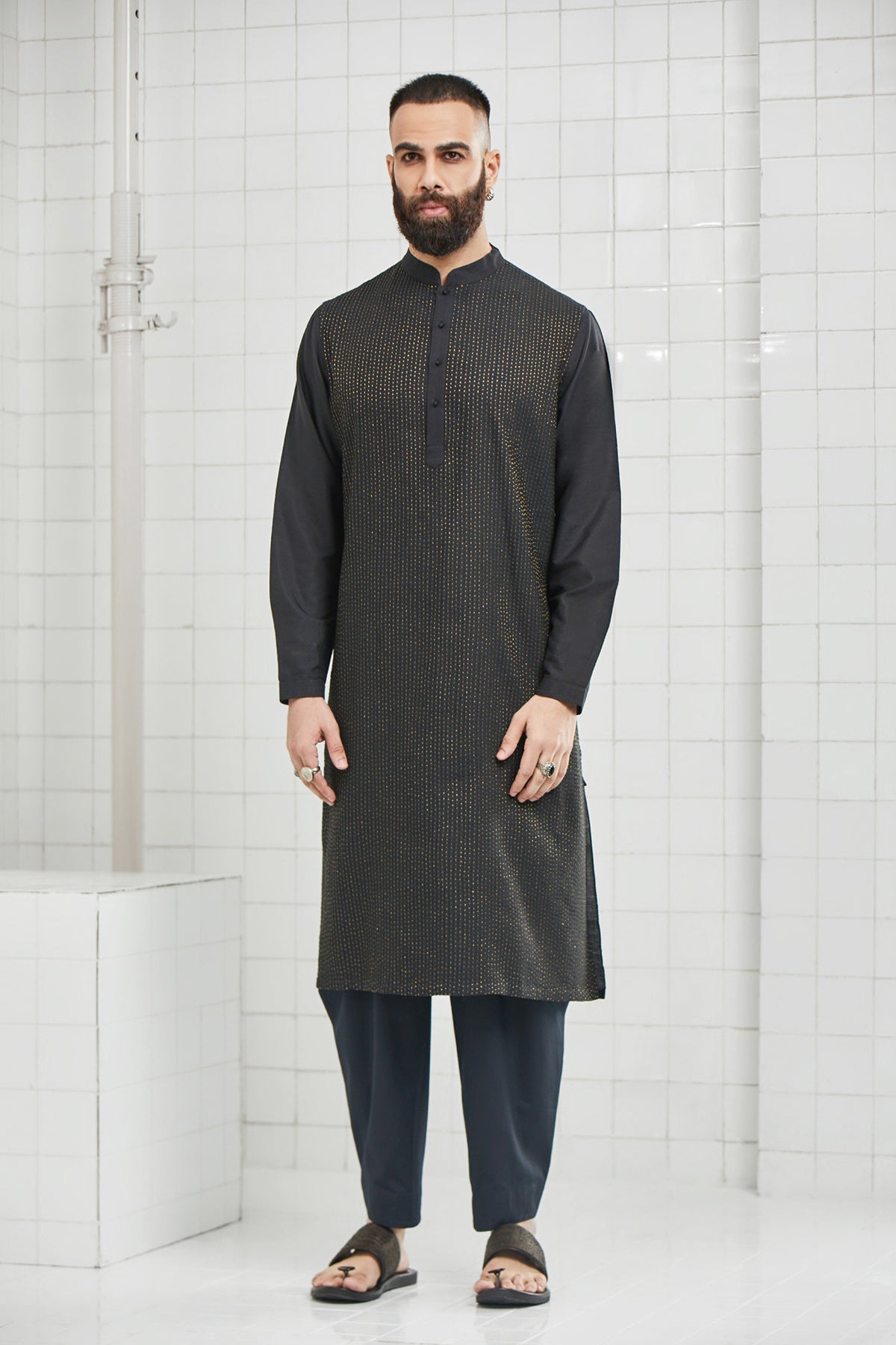Bainsara Pintuck Kurta Set with Kantha