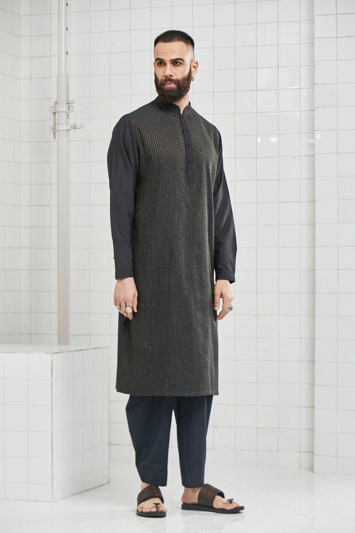 Bainsara Pintuck Kurta Set with Kantha